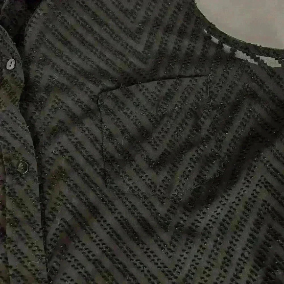 Tahari Womens Black Sheer Sleeveless Collared Chevron Design Top Blouse - Picture 8 of 11